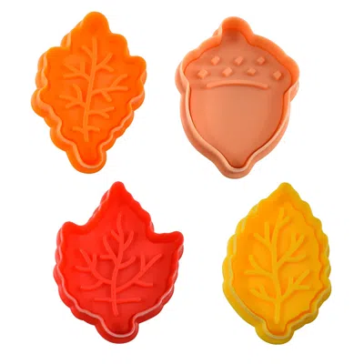 R & M International 4 Piece Leaves Cookie Stamper Set, 2-inch In Multi