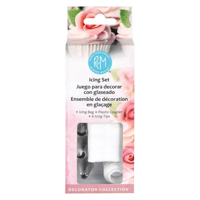 R & M International 8 Piece Icing Set With 6 Tips, Piping Bag, And Coupler In White