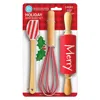 R & M International Christmas 3 Piece Mini Baking Set With Spatula, Rolling Pin, And Whisk In Red