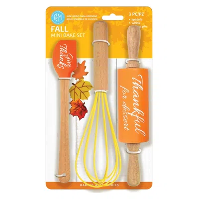R & M International Festive Fall 3 Piece Mini Baking Set With Spatula, Rolling Pin, And Whisk In Orange