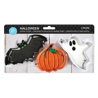 R & M International Halloween 3 Piece Cookie Cutter Set With Bat, Pumpkin, And Ghost, Polyresin Coated In Multi