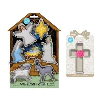 R&m International Llc Cross Nativity Scene 8-pc. Cookie Cutter Bundle In Silver
