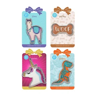 R&m International Llc T-rex Unicorn Lama Dog Bone 4-pc. Cookie Cutter Bundle In Silver
