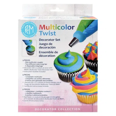 R & M International Multicolor Twist Decorating Set With Coupler, 2 Icing Tips, And Piping Bags In White