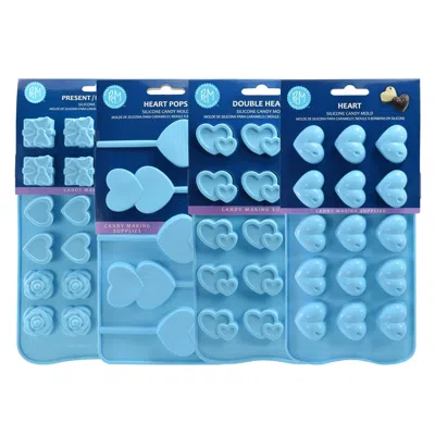 R & M International Silicone Candy Making Heart Molds, 4 Piece Set In Blue