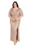 R & M Richards 1011w Formal Long Sequin Slit Plus Size Dress In Brown