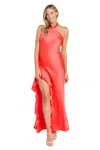 R & M Richards 10220 Fitted Long Formal Ruffle Slit Evening Dress In Orange
