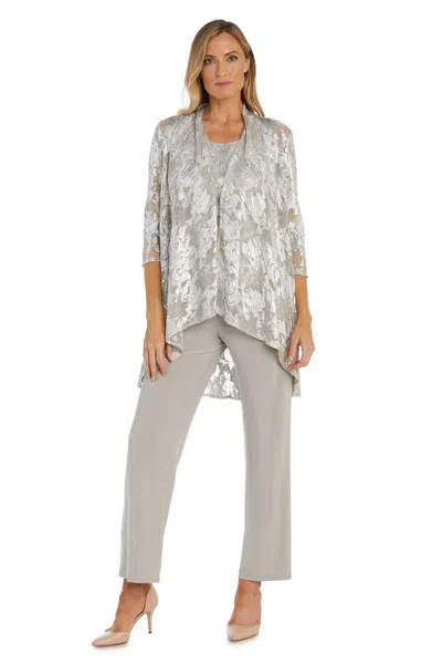 R & M Richards 1052p Long Formal Petite Pant Suit In Silver