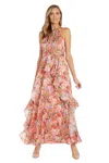 R & M Richards Rm Richards Yoryu Satin Peplum Maxi Dress In Pink