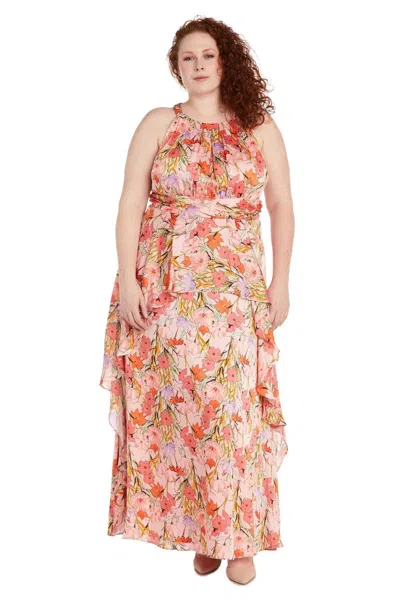 R & M Richards 1118w Plus Size Long Floral Maxi Dress In Orange