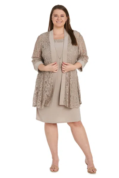 R & M Richards 1160w Short Mother Of The Bride Plus Size Jacket Dress In Neutral