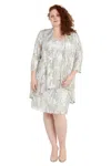 R & M Richards 1180w Plus Size Short Metallic Jacket Dress In Gray