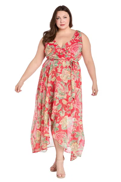 R & M Richards 1246w Plus Size High Low Printed Dress In Purple