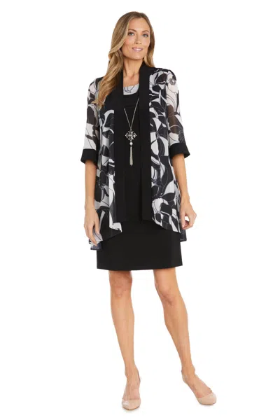 R & M Richards 1332p Short Floral Mother Of The Bride Petite Jacket Dress In Black