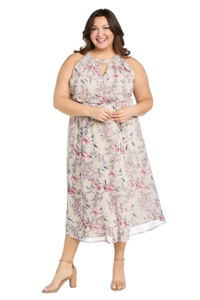 R & M Richards 1350w Plus Size Printed Floral Midi Dress In Multi