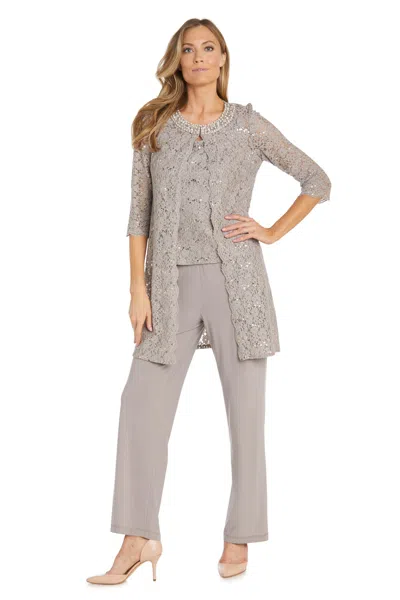 R & M Richards 1351p Long Formal Petite Lace Pant Suit In Brown