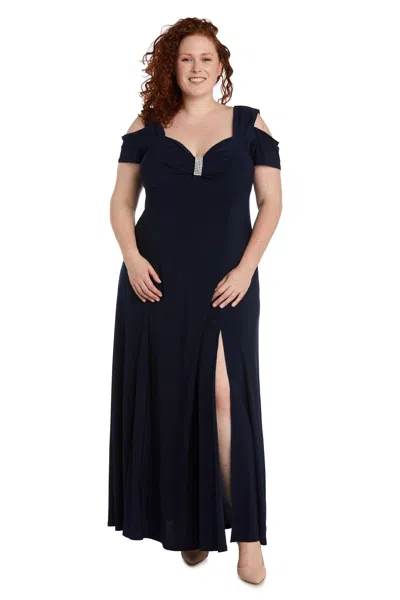 R & M Richards 1367w Plus Size Long Formal Evening Gown In Blue