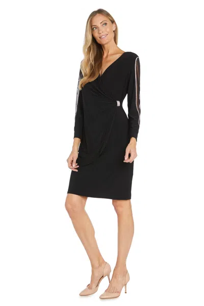 R & M Richards 1461p Long Sleeve Fitted Petite Short Cocktail Dress In Black