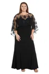 R & M Richards 1560w Long Formal Plus Size Capelet Dress In Black