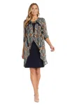 R & M Richards 1567 Short Mother Of The Bride Jacket Print Dress In Blue