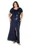 R & M Richards 1685w Long Plus Size Formal Sequin Mother Of The Bride Dress In Blue