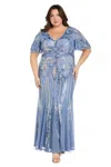 R & M Richards 1775w Long Formal Plus Size Sequin Evening Dress In Blue