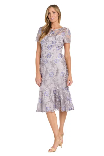 R & M Richards 1778 Short Floral Midi Cocktail Dress In Purple