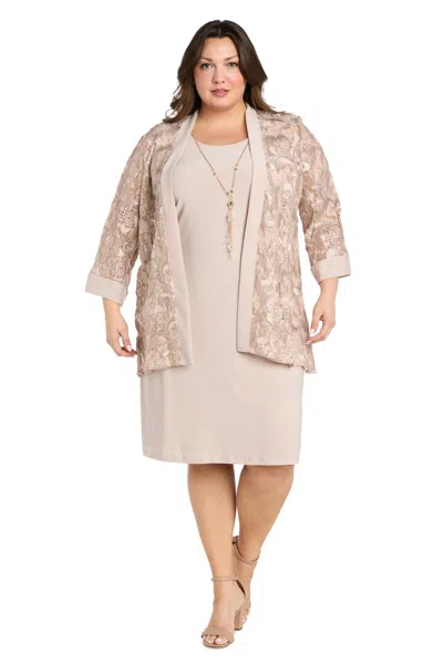 R & M Richards 1827w Plus Size Short Mother Of The Bride Jacket Dress In Neutral