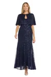 R & M Richards 1848 Sequin Long Formal Beaded Jacket Dress In Blue