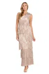 R & M Richards Rm Richards Pleated Metallic Gown In Metallic