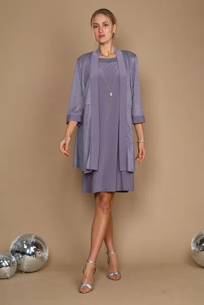 R & M Richards 1873 Short Piece Metallic Jacket Dress In Gray