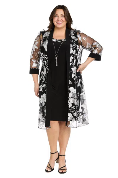 R & M Richards 1883w Short Floral Plus Size Jacket Dress In Black