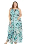 R & M Richards 1888w Plus Size Long Formal Floral Maxi Dress In Blue