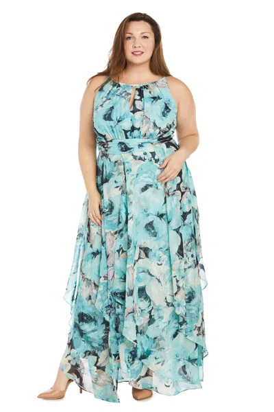 R & M Richards 1888w Plus Size Long Formal Floral Maxi Dress In Blue