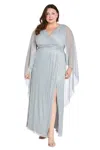 R & M Richards 1911w Plus Size Long Formal Metallic Cape Dress In Multi