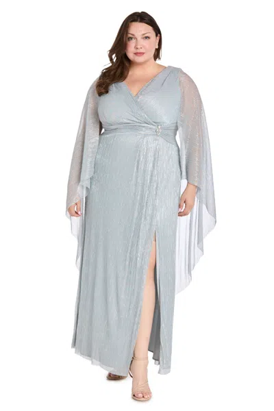 R & M Richards 1911w Plus Size Long Formal Metallic Cape Dress In Multi