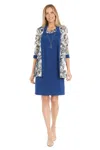 R & M Richards 1923p Short Printed Jacket Formal Petite Dress In Blue