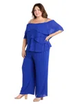 R & M Richards 1939w Plus Size Long Formal Ruffle Pant Suit In Blue