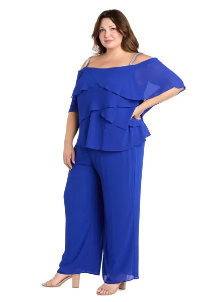 R & M Richards 1939w Plus Size Long Formal Ruffle Pant Suit In Blue