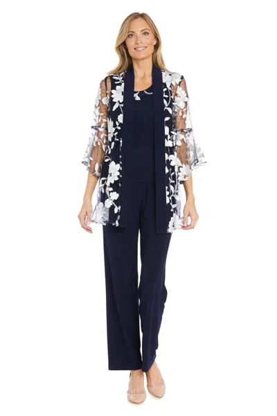 R & M Richards 1992 Floral Long Formal Pant Suit In Blue