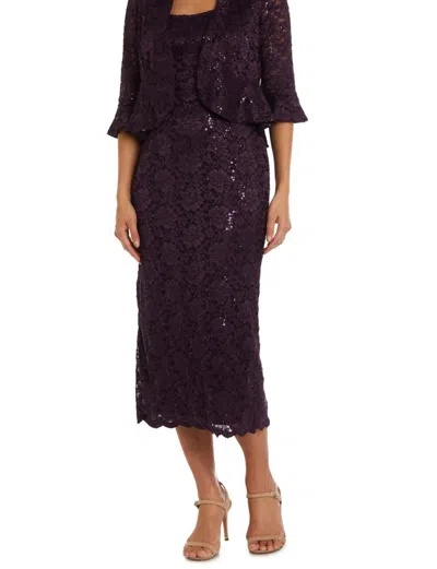 R & M Richards 2-piece Lace Jacket & Dress Set In Plum In Pink