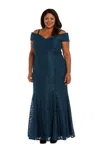 R & M Richards 2047w Plus Size Long Formal Lace Gown In Blue