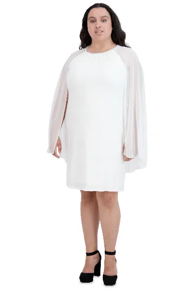 R & M Richards 2496w Short Plus Size Cape Dress In White