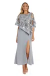 R & M Richards 2551 Long Sequin Mother Of The Bride Poncho Dress In Silver