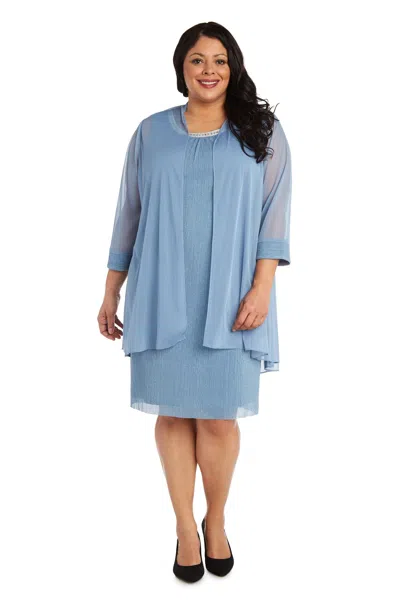 R & M Richards 2583w Short Plus Size Dress In Blue