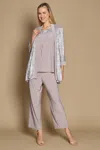 R & M Richards 2587w Plus Size Metallic Print Formal Pant Suit In White