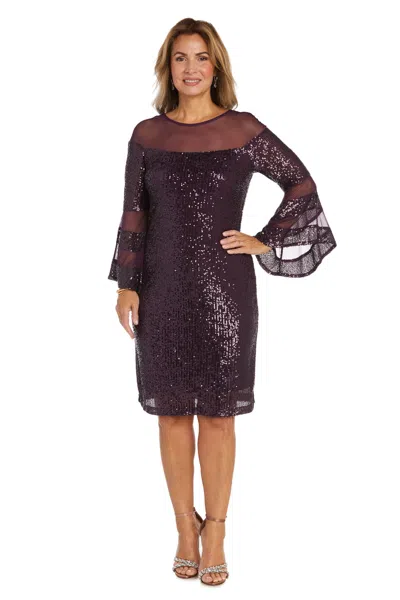 R & M Richards 2775 Long Sleeve Mother Of The Bride Short Dress In Purple