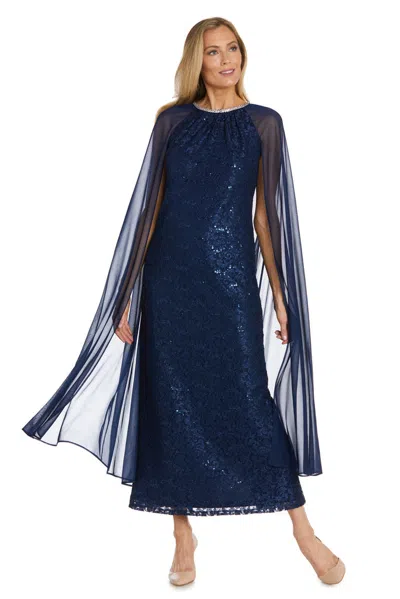 R & M Richards 2887 Long Mother Of The Bride Maxi Formal Cape Dress In Blue