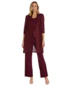 R & M Richards 3-pc. Sequined Lace Pantsuit & Jacket In Merlot