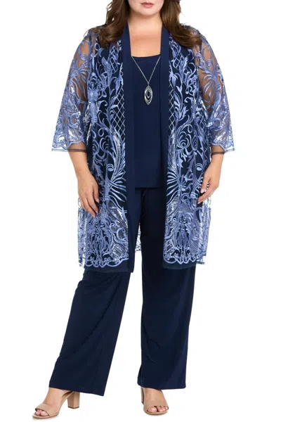 R & M Richards 3 Piece Evening Pant Set In Peri Navy In Multi